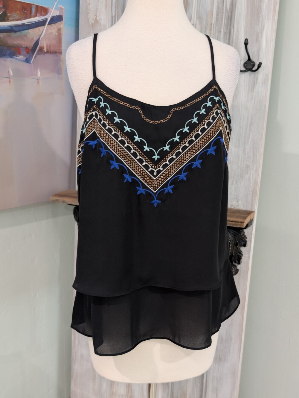 Apt. 9 Black Layered Camisole with Embroidery